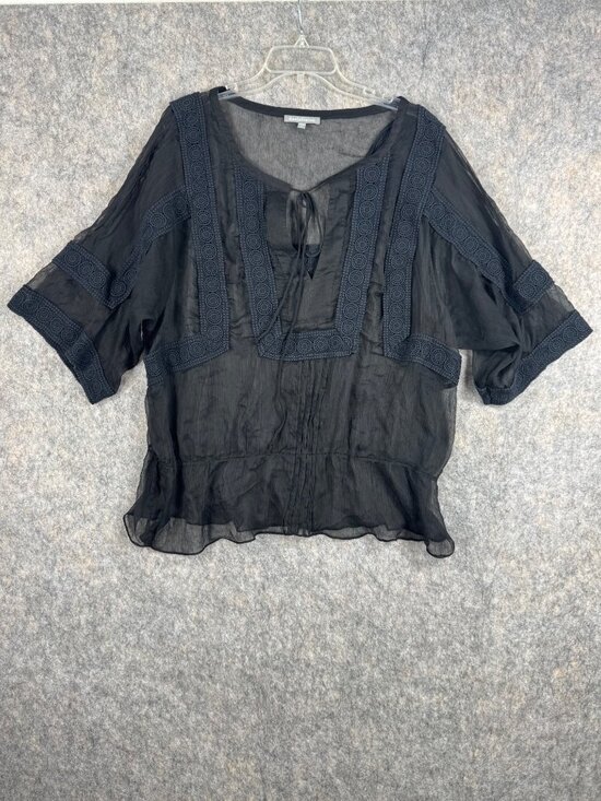 Daniel Rainn Tops - Daniel Rainn Black Boho Blouse Plus Sz 2X Crochet Semi Sheer